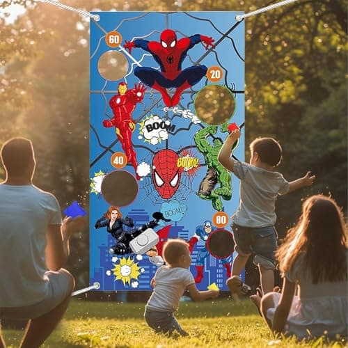 Jeux de Lancer Enfant,Bannière de Dessin Animé avec 4 Sac de Sable, Cartoon Anime Jeux de Lancer,Throwing Game,Jouets Enfants pour Fête d'anniversaire,Carnaval,Jeux pour Intérieur, Extérieur,Jardin