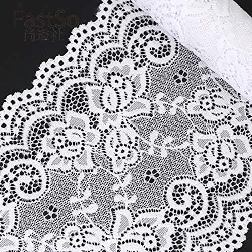 4.5m Dentelle Extensible Garniture 15cm Large Bordure en dentelle élastique Dentelle De Broderie Florale, Dentelle Bordure (blanc)