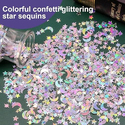 LuLiyLdJ confettis anniversaire, confettis à paillettes, Décoration d'anniversaire, Étoiles, Lune, Confettis argentés, Décoration de table pour anniversaire, fête, anniversaire de mariage, 4000 pièce