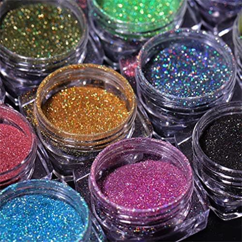 MKNZOME 12 BoîTe Poudre Chrome Ongle, Poudre Holographique Ongle Effet Miroir, Caméléon Poudre Pigment Pour Manucure Pou La DéCoration D'Art Ongle, Festival Visage Corps, Paillette Ongles Nail Art