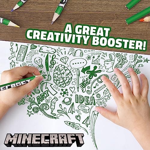 Minecraft Crayon de Couleurs Enfant Coloriage Enfant Coffret 72 Crayons de Couleur pour Coloriage, Idée Cadeau Enfant Garcon Fille Accessoire Officiel Couleurs Assorties