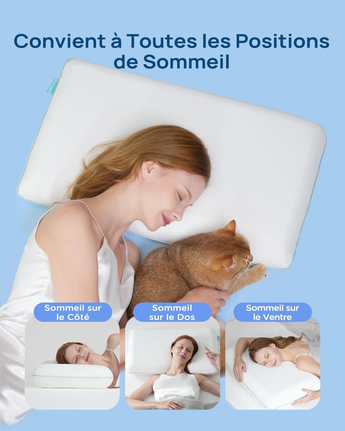 Releep Oreiller Moelleux rafraîchissant, 40x60 Oreiller en Mousse à mémoire de Forme
