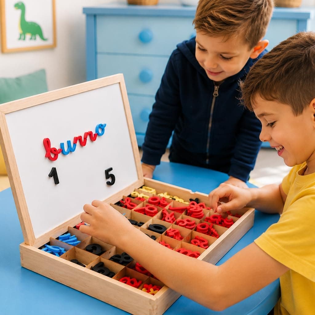 Lettres et Chiffres Magnétiques Montessori | Alphabet Cursif avec Majuscules, Minuscules et Nombres en Mousse EVA | Ardoise Réversible et Boîte en Bois | Jeu Éducatif Lecture et Écriture