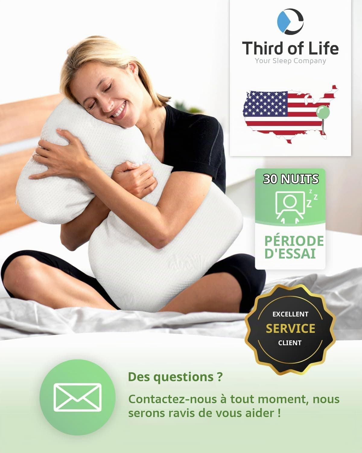 Third of Life Oreiller cervical NuMOON à l'Aloe Vera | Coussin en mousse à mémoire de forme en coin pour soulager les douleurs du cou et des épaules | Pour dormeurs sur le côté et sur le dos | Thème