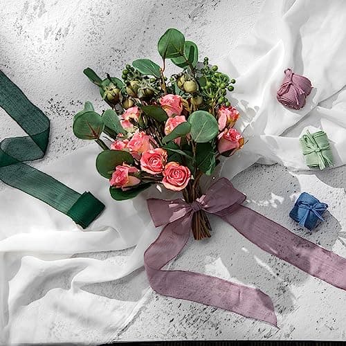 CHUQING Lot de 4 rouleaux de ruban cadeau en mousseline de soie beige 3,8 cm x 4,5 m - Ruban décoratif pour mariage, baptême et anniversaire - Ivoire