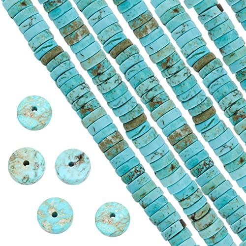 SUNNYCLUE 1Boîte 122Pcs Gemstone Perles Heishi Perles Naturelles Perles Rondes Plates 8mm Disque Perlé Stone Perles Entretoises Lâches pour la Fabrication de Bijoux Kit de Perles Turquoise Couler