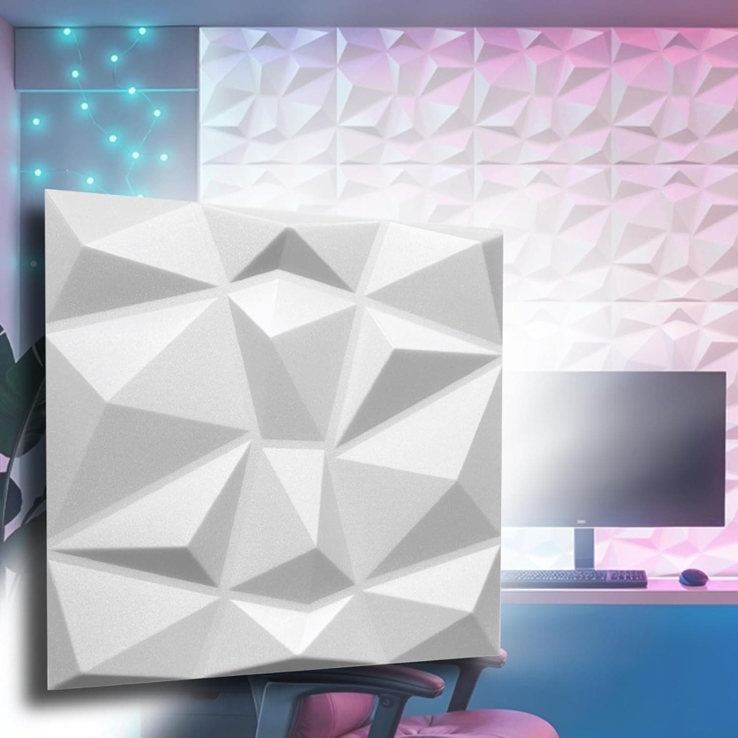 Eurodeco Panneaux 3D 50cm x 50cm polystyrène XPS PSE, panneaux muraux & panneaux de plafond, décors modèle diamant 2m2 - 8 pièces