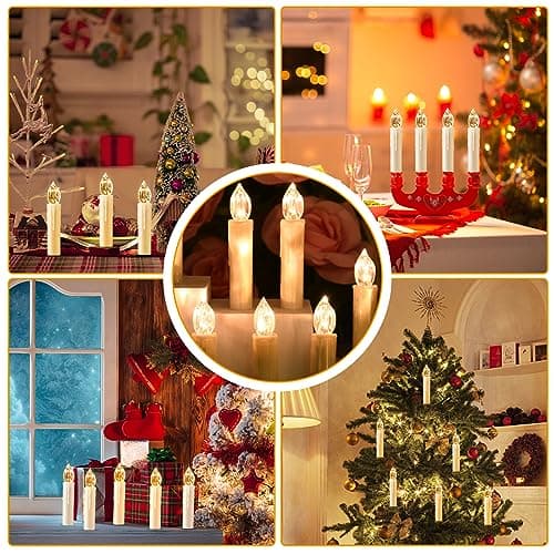 cimetech Bougies de Sapin de Noël Lot de 12, Bougies LED Flottantes sans Flamme à Piles et Télécommande avec Pince, Bougies Lumières d'Arbre de Noël Décoration à la Maison pour Fête- Blanc Chaud