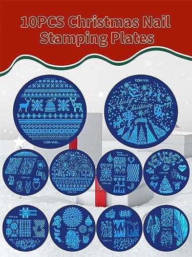 EBANKU 10 Pièces Nail Art Stamping Plaques, Plaque Stamping Nail Art Flocon De Neige Bonhomme De Neige Plaques d'Estampage d'Ongles pour Femme Filles Nail Décoration(B)