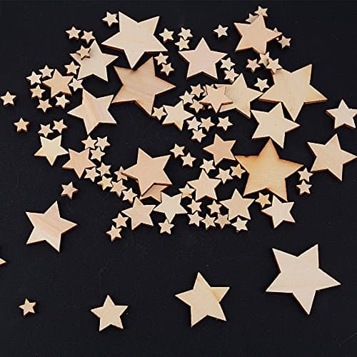 Lot de 300pcs 10+20+30+40mm Embellissement Etoile en Bois Naturel pour Nature Decoration de Table Mariage Confettis DIY Scrapbooking
