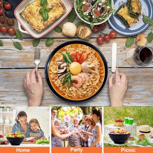 ADERTOS Bol à Céréales Plastique, 10 Bols en Plastique Incassables 24 OZ Bol Plastique Reutilisable Saladier Bol à Soupe Bol Petit Déjeuner Passe au Lave-vaisselle et au Micro-ondes, sans BPA, Noir