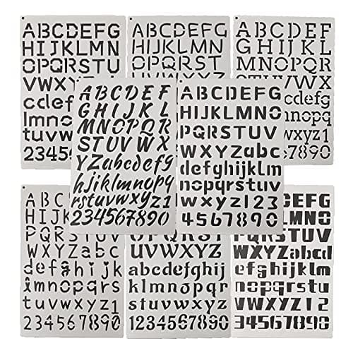 8 Pièces Pochoirs à Lettres, Ensemble de Modèles de Lettre, Pochoirs à Lettres et Chiffres, Pochoirs Alphabet en Plastique, Utilisés pour la Peinture et les Croquis (Blanc)