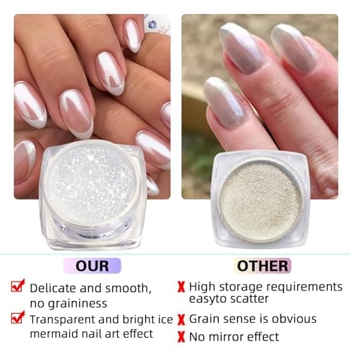 NO.1 Perle Effet Chrome Ongle BISHENGYF: Perle Blanche Poudre Chrome Ongle Chromée, Poudre de Paillettes Aurora Transparente, pour Glazed Donut Nails, Pearl Shimmer Nails