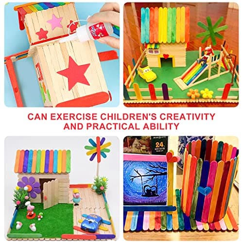 Lot de 150 bâtons en bois, glace en bois coloré sur la tige, 114 x 10 x 2 mm, matériaux de jeu créatifs faits à la main pour les enfants, adaptés à la fabrication de glace, artisanat créatif.