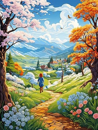 Ginfonr 5D Diamond Painting Complet Paysage, Broderie Peinture Diamant Painting Rural Kit Round Full Drill Complet Décoration De Pour La Décoration Murale De La Maison 30x40cm 3
