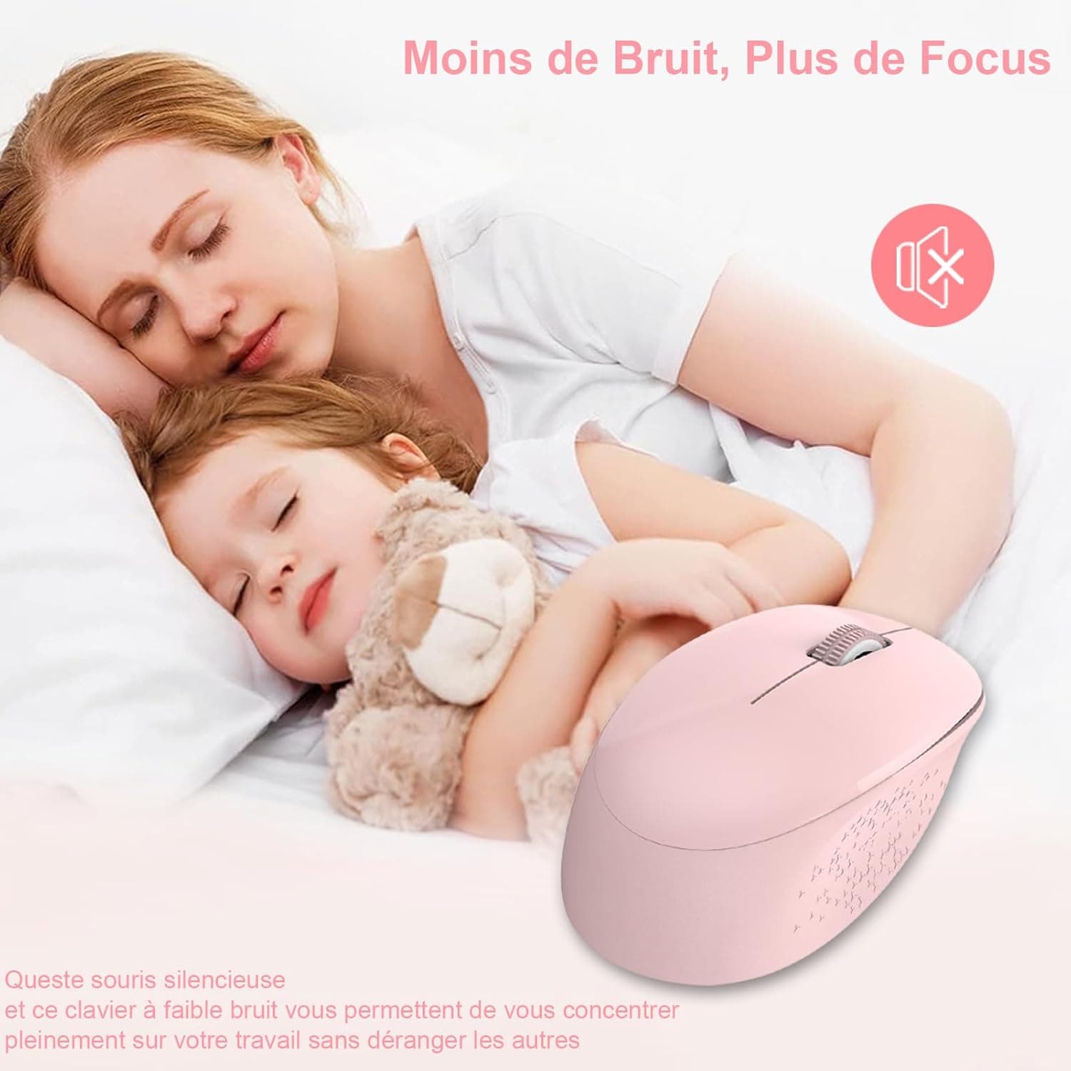 LeadsaiL Clavier Souris sans Fil, Ergonomique Ensemble Clavier de Souris Pleine Taille, 2,4 GHz avec Récepteur USB, 12 Boutons Programables pour PC, Portable, Windows, Mac AZERTY Français