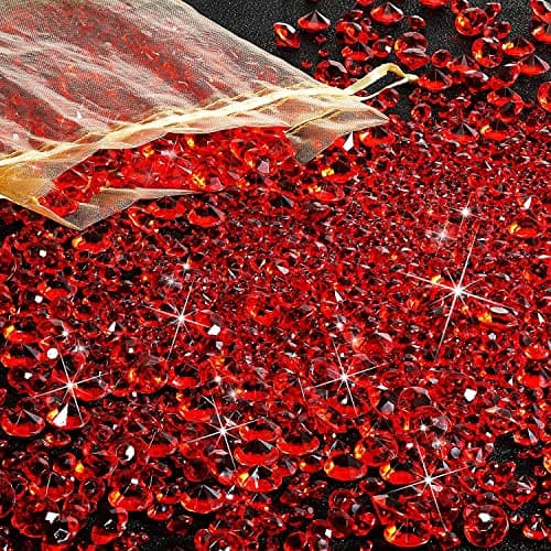 DINGFENG 4000 Pcs de Cristal Rouge, Faux Diamant, Pierre Fantaisie, Décoration de Table, Diamant Acrylique, Cristal de Gemme Dispersée 3 mm 6 mm 10 mm Remplissage de Vase Mariage Fête D'anniversaire