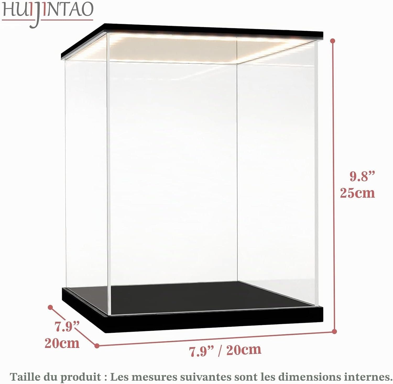 Vitrine pour Collection, Boite Acrylique Transparent, Vitrine Voiture Miniature, Vitrine Exposition Vitrine Acrylique pour Figurine, Miniature, avec éclairage LED (20x20x25 cm)