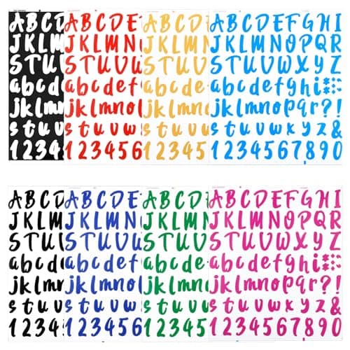 8 Feuilles Autocollants Lettres, Stickers Alphabet, Lettres et Chiffres Adhésives Stickers, Sticker Scrapbooking 8 Couleurs, Vinyle Stickers pour Boîte aux Lettres, Carte, Porte, Diy Décoration