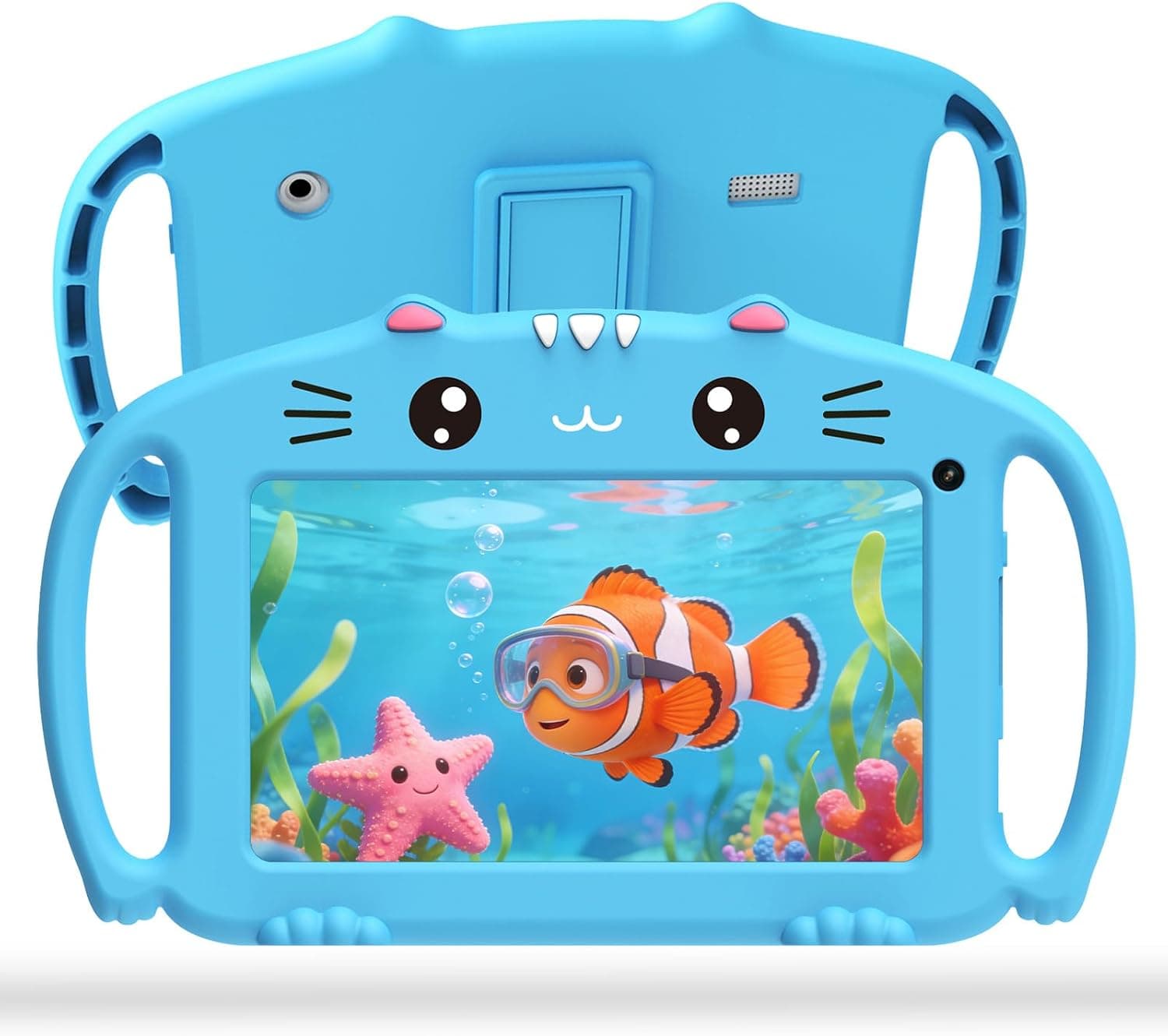 ascrecem Tablette Enfants 7 Pouces Tablette Tactile Enfant avec WiFi 2Go RAM 32Go ROM Android Tablette Educative avec Contrôle Parental Jeux Éducatifs Étui Antichoc de 3-14 Ans Garçon Fille (Bleu)