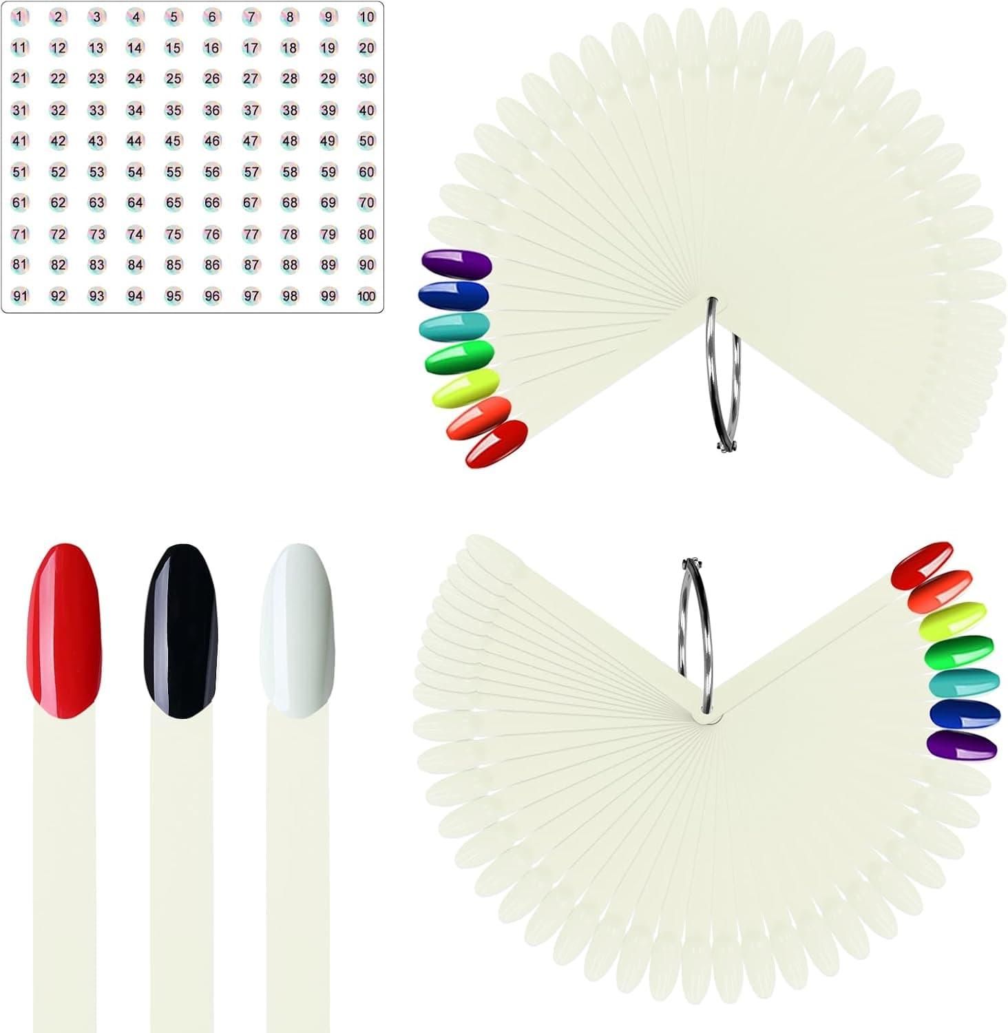 Laza 100 Pcs Swatch Sticks Ovales pour Vernis à Ongles | Boîte avec Anneau et Autocollants Numérotés - Présentoir de Couleurs,Échantillons Beige Naturel pour Techniciens