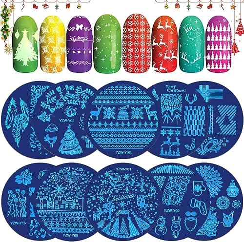 EBANKU 10 Pièces Nail Art Stamping Plaques, Plaque Stamping Nail Art Flocon De Neige Bonhomme De Neige Plaques d'Estampage d'Ongles pour Femme Filles Nail Décoration(B)
