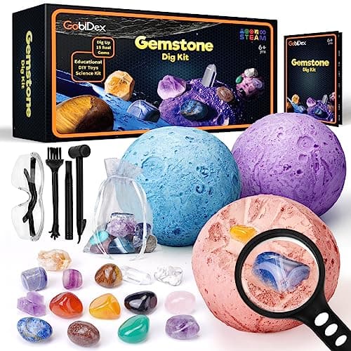 GobiDex Cristaux et Pierres Précieuses, Fossiles et Minéraux Naturels, Archéologie Enfant pour 6 7 8 9 10 Ans, Creuser la Lune, Géologie, Science et Jeu, Cadeaux, Kits Excavation pour Garçon et Fille