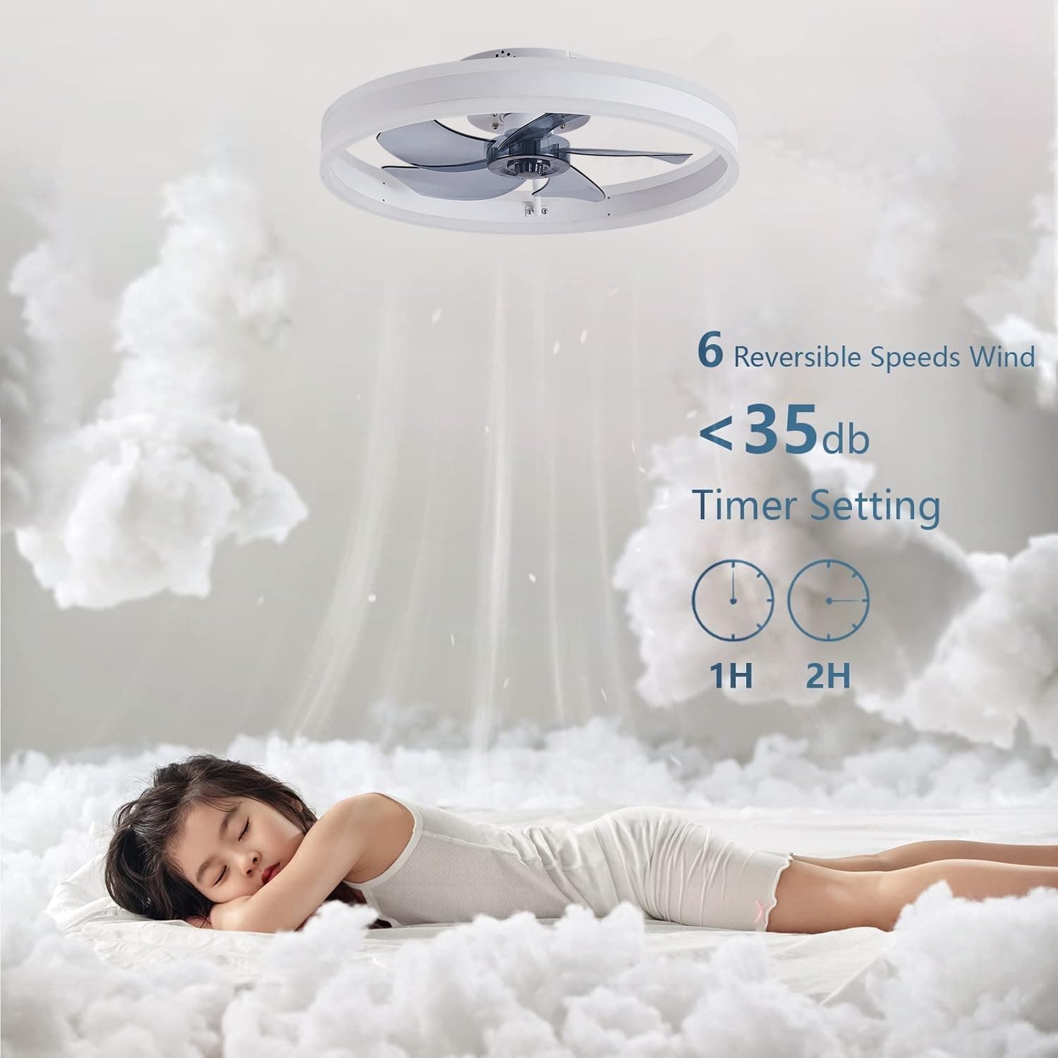 Ventilateur de Plafond Silencieux avec Lumiere et Telecommande,Ventilateur Plafond 50 cm, 6 vitesses et vent Réversible,LED dimmable, 3 Températures de Couleur en Option