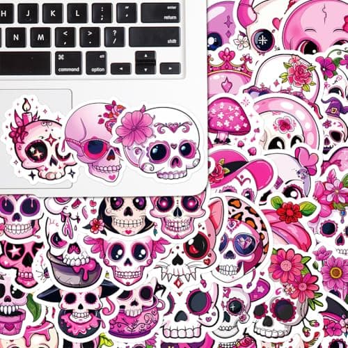 Autocollants de Crâne 50 Pcs Stickers Tête de Mort Adhésif Autocollant Halloween Scrapbooking Autocollants de Tête de Mort Sticker Decoration pour Bureau Ordinateur Portable Bouteille D'eau