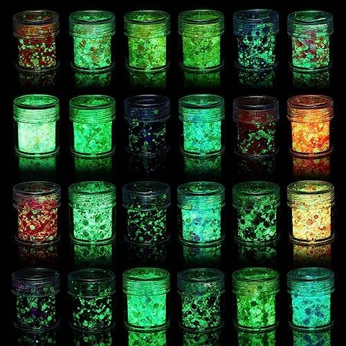 Lumineuse Gel Paillettes Visage, MKNZOME 12 Couleurs Fluorescent Paillettes Visage Festival Chunky Paillettes Maquillage Carnaval Chunky Glitter Gel Corps Cheveux Fête Noël Pâques Anniversaire