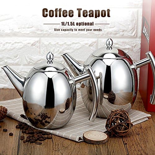 Wytino Cafetière en Acier Inoxydable, Ensemble de théière en Acier Inoxydable avec Filtre et Couvercle pour infuseur, Pot de diffuseur Grande capacité pour thé en Vrac, thé Vert(1L)