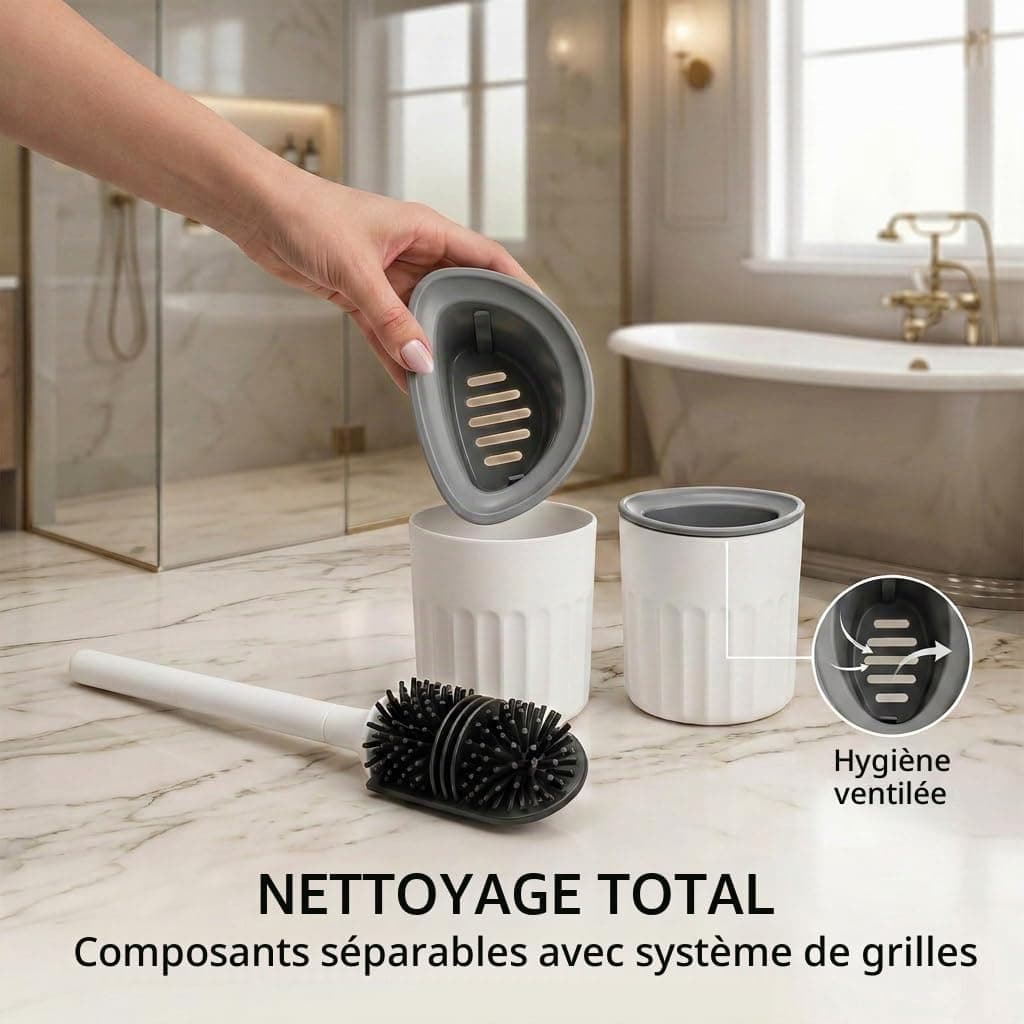 edihome, Brosse WC Silicone, Brosse Toilettes WC avec Support, Brosse Toilette Flexible, Antigoutte et Séchage Rapide, Installation Sol ou Mur