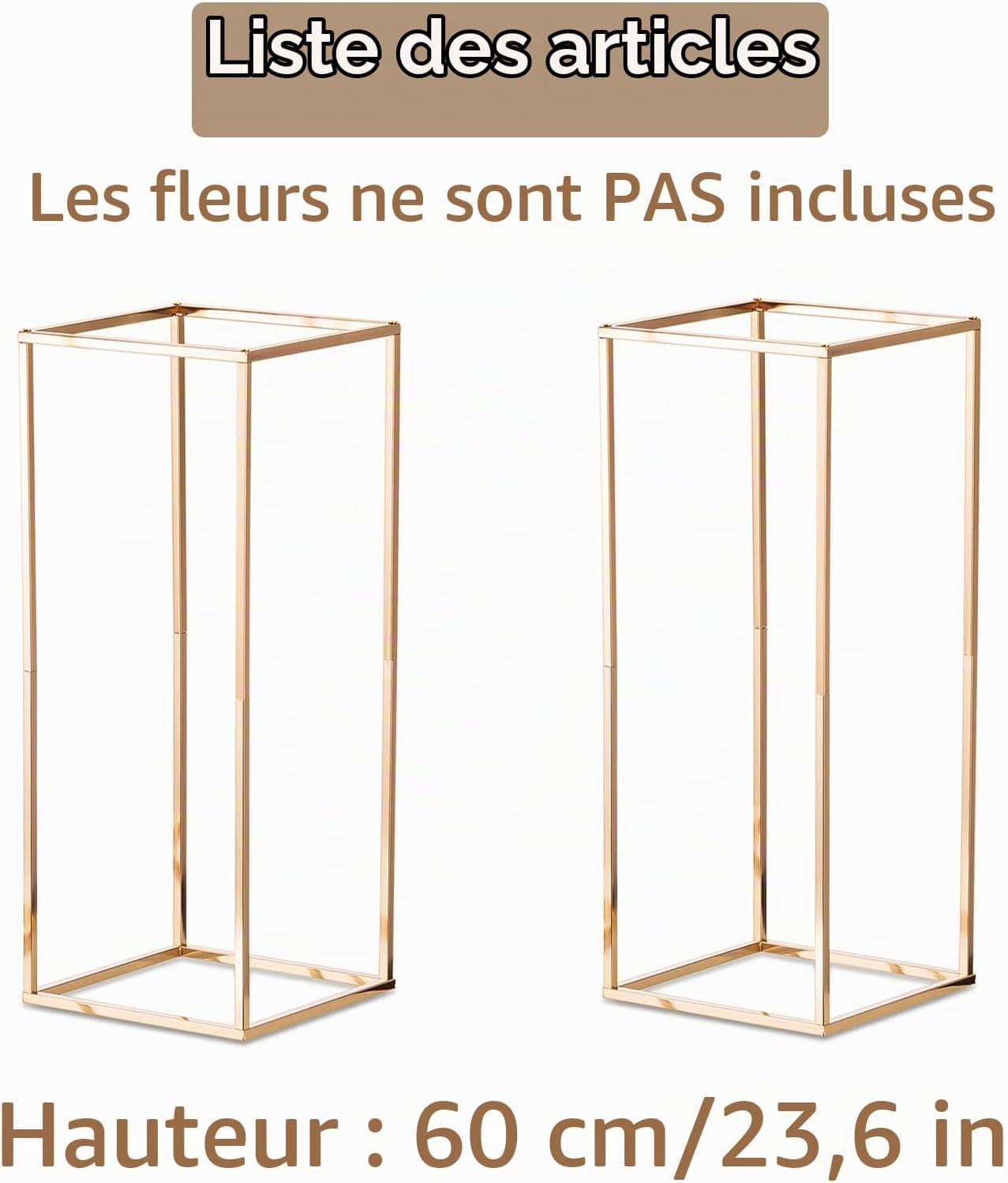 Sziqiqi Métal Vase Centre de Table Mariage Doré: Support Fleur 60cm 2pcs