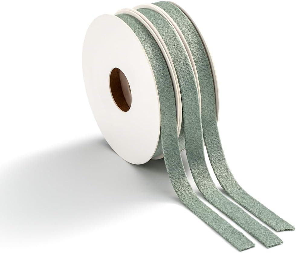MORSUNBELA Ruban Velours, 10 mm x 5 Yards 3 Volumes Rubans Cadeau, pour Décoration de Fête, Emballage de Cadeaux - Vert Clair