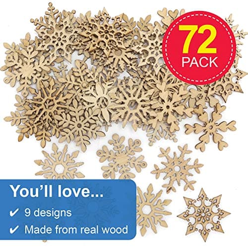 Baker Ross FE984 Mini Formes en Bois pour Enfants motif Flocon de Neige - Lot de 72, Forme en Bois a Peindre Decoration, Loisirs Créatifs Enfants, Activites Manuelles pour Enfants