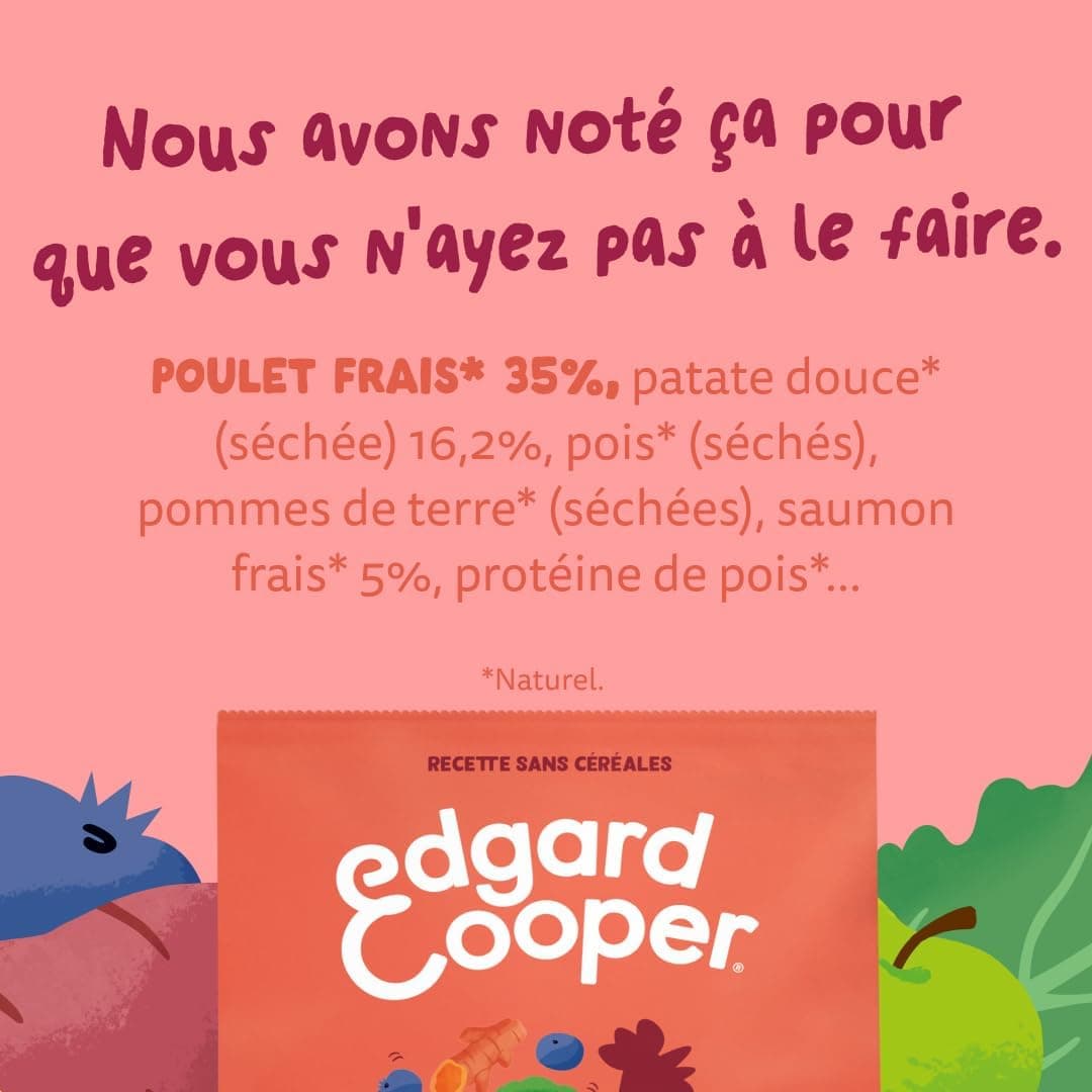 Edgard & Cooper Croquettes Chien Senior, (Poulet & Saumon, 2.5kg), Viande et poisson frais et protéines de qualité, Vrais ingrédients pour chiens, Hypoallergénique, Sans sucres ajoutés