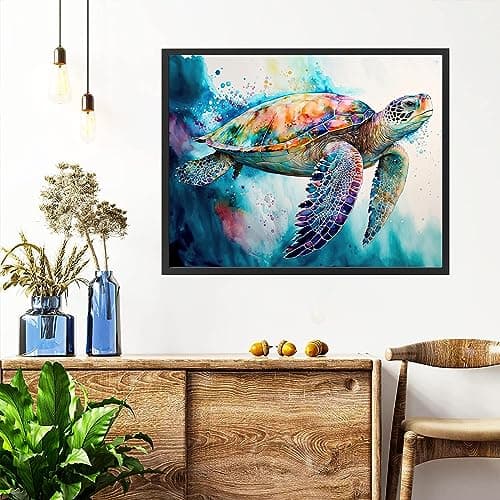 Hjjdiyes Diamond Painting Adultes Animaux Tortue Diamond Painting Enfants 5D Diy Diamant Painting Images avec Accessoires Diamond Painting Kit Full Drill Diamant Peinture Mer Tortues 30 x 40 cm