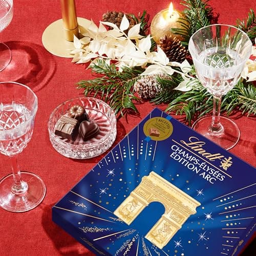 Lindt - Boîte CHAMPS-ÉLYSÉES Édition Arc Assorti - Assortiment de Chocolats au Lait, Noirs et Blancs - Pralinés, Croustillants et Onctueux - Idéal pour Noël, 231g