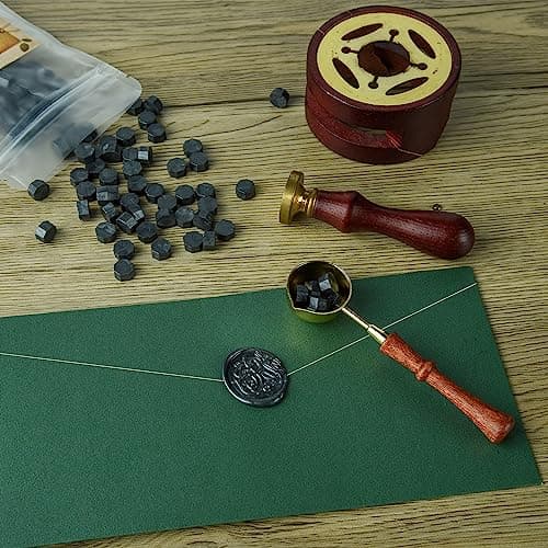 ASTARON 300 perles de cire pour cachet de cire, kit de cire octogonale avec 1 cuillère pour faire fondre la cire pour les invitations, les enveloppes, les paquets de vin et les emballages cadeaux
