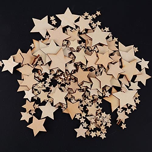 Lot de 300pcs 10+20+30+40mm Embellissement Etoile en Bois Naturel pour Nature Decoration de Table Mariage Confettis DIY Scrapbooking