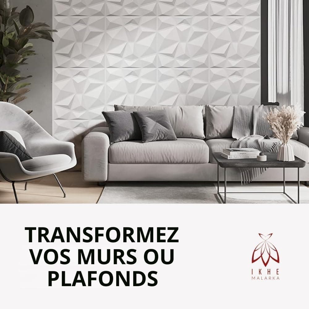Eurodeco Panneaux 3D 50cm x 50cm polystyrène XPS PSE, panneaux muraux & panneaux de plafond, décors modèle diamant 2m2 - 8 pièces