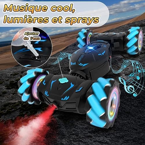 Pristar Voiture télécommandée avec la Main, avec Lumière et Spray, Jouet RC Car Drift 4WD 2,4 GHz, Rotation à 360°, Cadeau pour Filles Garçons Enfants de 6 8 9 10 Ans