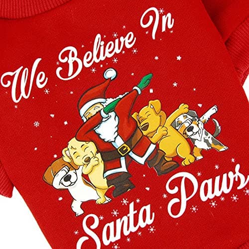 PAIDEFUL Chien Pyjama Noël Pjs Pulls pour Petits Chiens Moyens Fille Garçon Doublé Polaire Manteau Chaud Hiver Pull Chiot Chihuahua Vêtements 2 Jambes Chat Homewear Temps Froid Automne Rouge XL