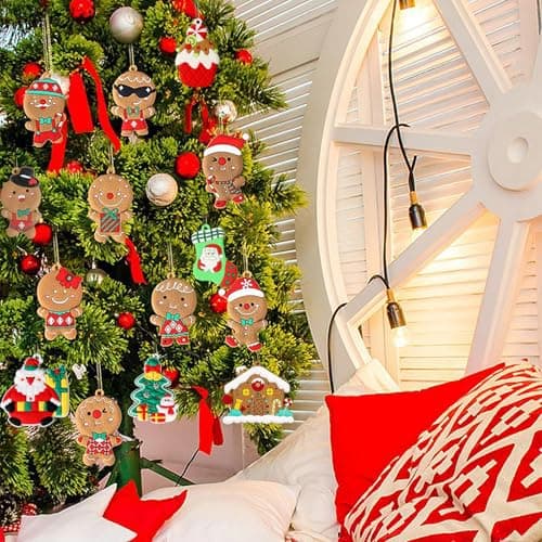 FINEVERNEK 14Pcs Bonhomme Pain D'épice Decoration Noel Sapin,Ornements Sapin de Noël, Suspension de Noël en Forme Mignon,Ornements de Noël avec Corde,Deco Sapin de Noel