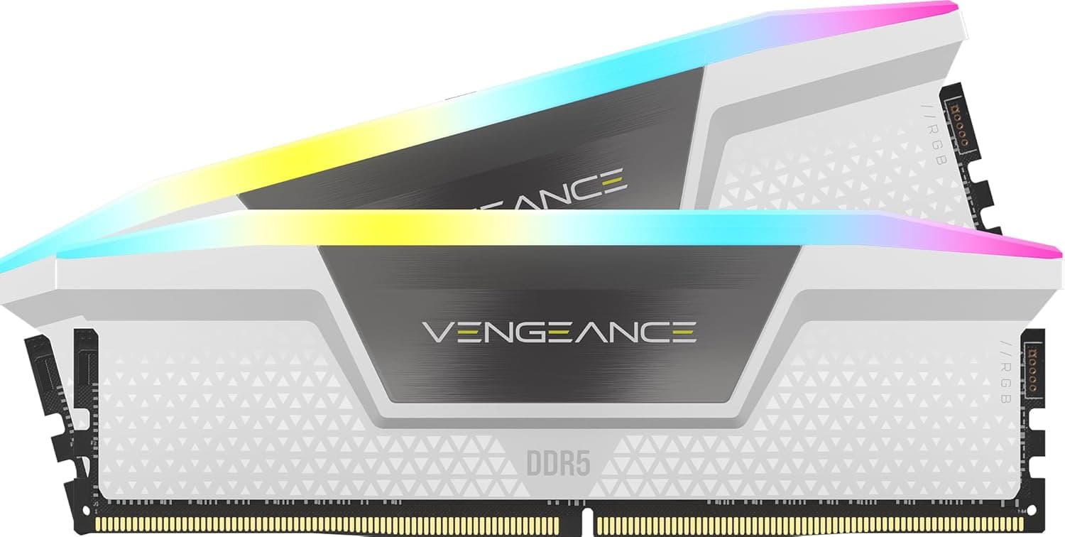 CORSAIR Vengeance RGB DDR5 32Go (2 x 16Go) Jusqu'à 6000MHz AMD Intel RAM | Mémoire pour Ordinateur de Bureau, Compatible AMD EXPO et Intel XMP 3.0, CL36, Blanc, CMH32GX5M2E6000Z36W