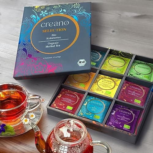 Creano Coffret cadeau de tisane bio « Thé d'automne bio » – 27 sachets de thé bio en 9 variétés différentes – 54 g – NOUVEAUTÉ 2022*