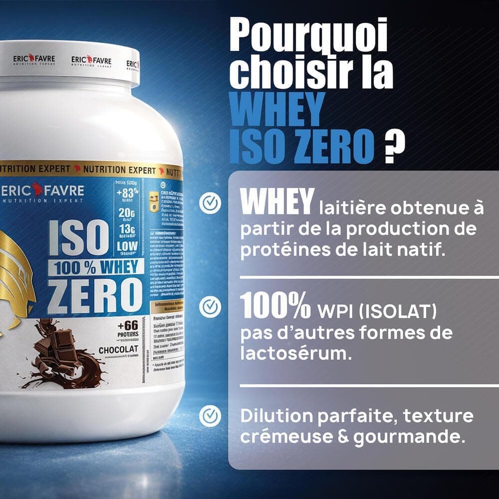 ISO WHEY ZERO 100% Pure Protéine - Pure Whey Protéine Isolate Savoureuse Pour Prise de Masse Musculaire - Assimilable Rapidement - 1,5kg - Saveur Café Latte - Eric Favre