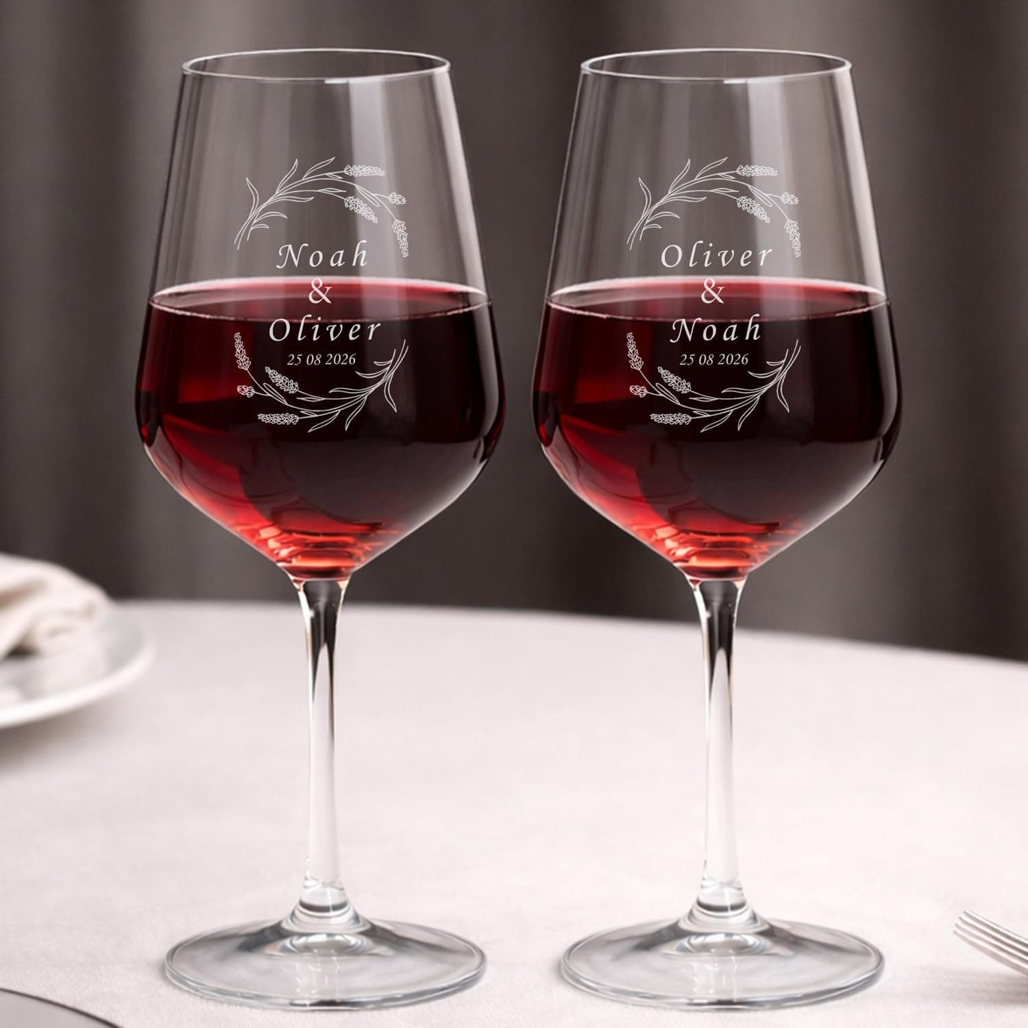 Wanapix | Verres à Vin Bohème Personnalisés | Cadeau de mariage | Flowers