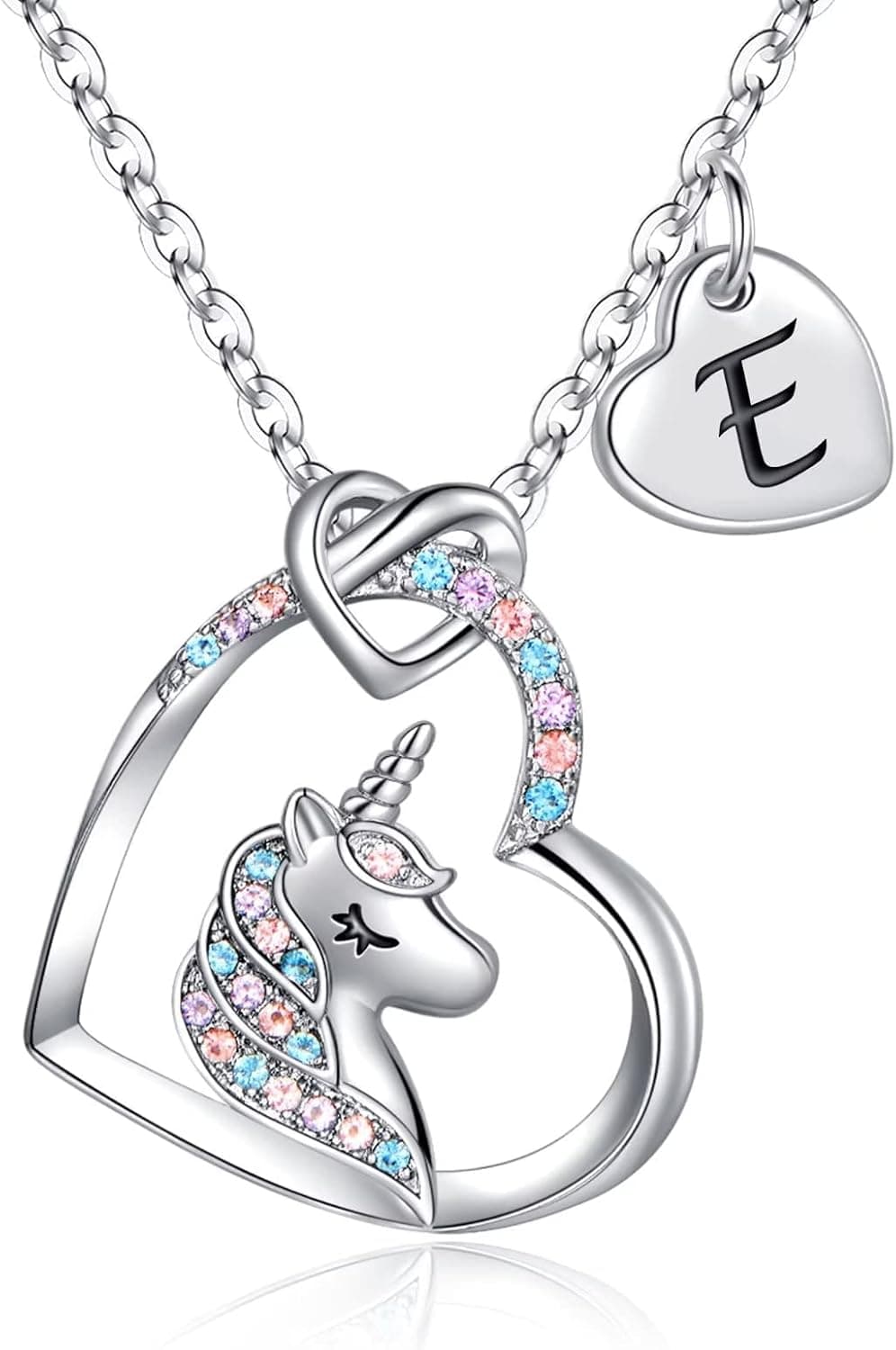 TINGN Cadeaux de Collier de Licorne pour les Fille, Plaqué Or Blanc 14 Carats Initiale Pendentif de Cœur CZ Collier de Lettre de Licorne Cadeaux en Licorne Cadeaux pour les Filles Femmes Bijoux
