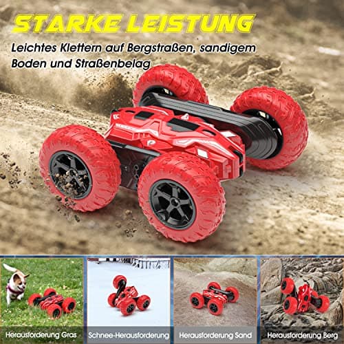 Voiture Télécommandée Enfant 4WD 360°Rotation Stunt Car Offroad RC Véhicule avec LED 2.4GHz RC Voiture Radiocommandee Teux pour Enfants de 6 ans, Cadeau Anniversaire, de Noël et de Nouvel An(Rose)